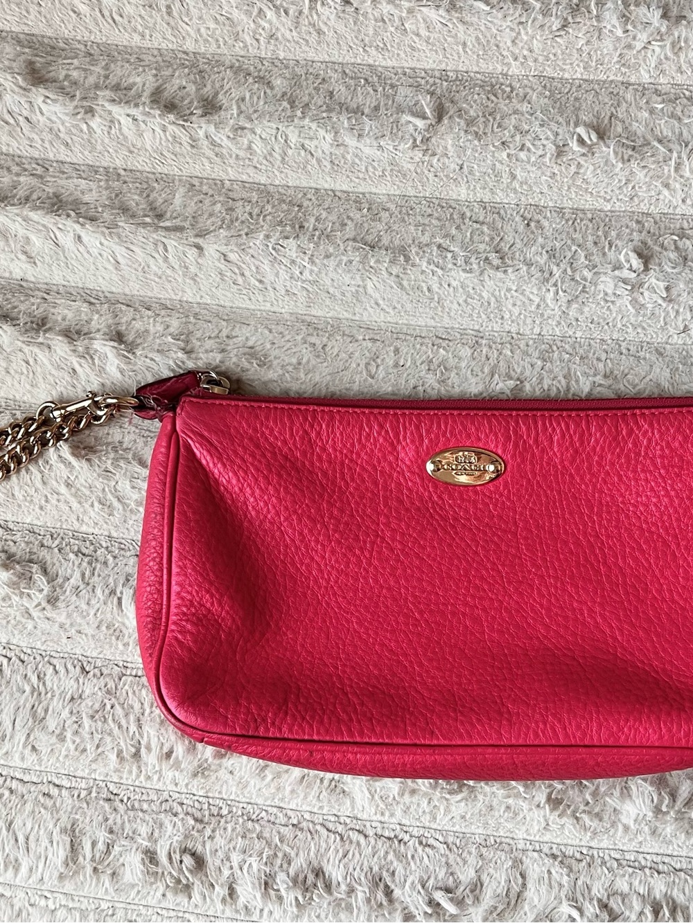 Coach Pink Pebbled Leather Chain Wristlet